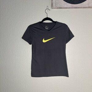 Nike ☀️Women's Ash Gray V-Neck Top with Yellow Logo